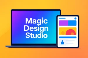 Canva Magic Studio with AI design tools, suggesting a substitute for human designers